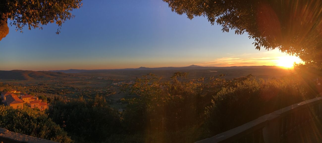 Cortona, view over the Val di Chiana and Trasimeno lake at Sunset
